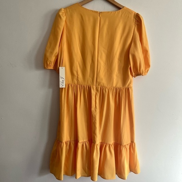 Eliza J Yellow Puff Sleeve Ruffle Flare Tiered Mini Dress - Picture 3 of 7